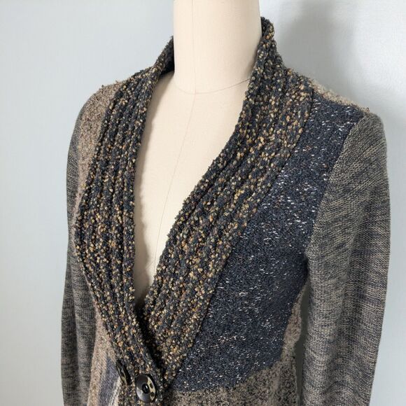 Orvis Cardigan Sweater S Brown Duster Long Chunky Patchwork Artsy Boho Y2K - Picture 3 of 9